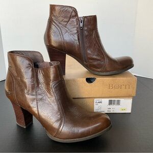 Born Claire Women’s Ankle Boots Size 8.5/40 Tan Cognac Burnished Heels